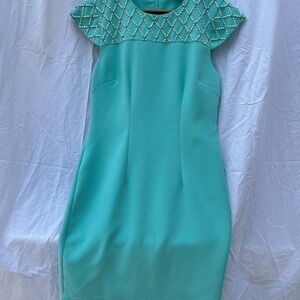 Elegant Turquoise Dress with Beaded Detail